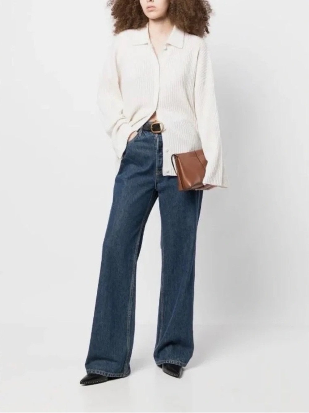 Reformation Ivory Ribbed Button-Front Cashmere Cardigan